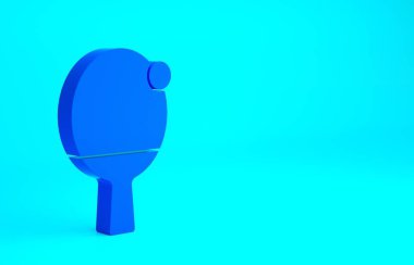 Masa tenisi ikonunu oynamak için mavi raket mavi arka planda izole edilmiş. Minimalizm kavramı. 3d illüstrasyon 3B canlandırma.