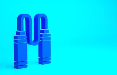 Mavi zıpla ipi simgesi mavi arkaplanda izole edildi. İp atlıyorum. Spor malzemeleri. Minimalizm kavramı. 3d illüstrasyon 3B canlandırma.