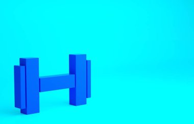 Mavi Dumbbell simgesi mavi arkaplanda izole edildi. Kas kaldırma ikonu, fitness halteri, spor aletleri, egzersiz yaban domuzu. Minimalizm kavramı. 3d illüstrasyon 3B canlandırma.
