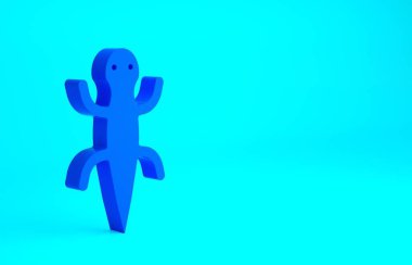 Mavi Kertenkele simgesi mavi arkaplanda izole edildi. Minimalizm kavramı. 3d illüstrasyon 3B canlandırma.