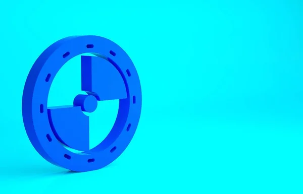 青色の背景に隔離されたブルーラウンド木製のシールドアイコン セキュリティ 安全性 プライバシー ガードコンセプト 最小限の概念 3Dイラスト3Dレンダリング — ストック写真