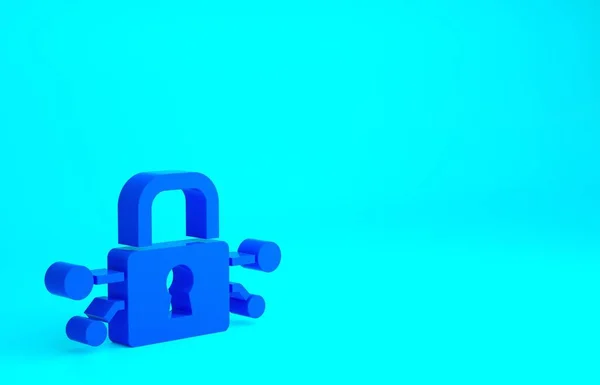 Modrá Ikona Kybernetické Bezpečnosti Izolována Modrém Pozadí Uzavřený Zámek Desce — Stock fotografie