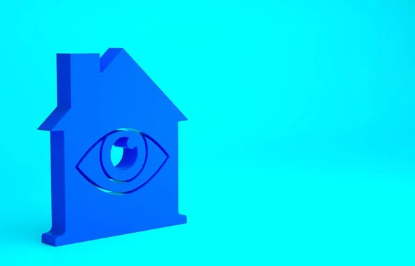 Casa Azul Com Ícone Varredura Olho Isolado Fundo Azul Olho — Fotografia de Stock
