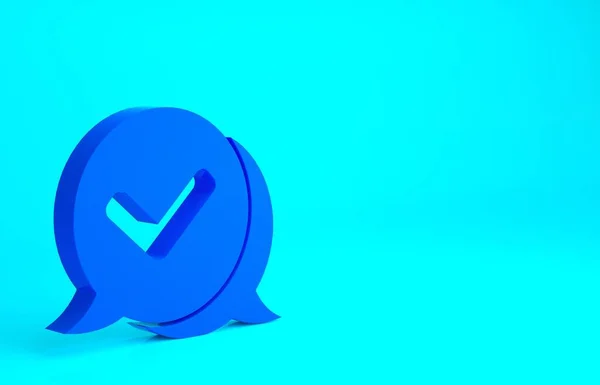 Niebieski Sprawdź Znak Ikonie Bańki Mowy Izolowane Niebieskim Tle Bezpieczeństwo — Zdjęcie stockowe