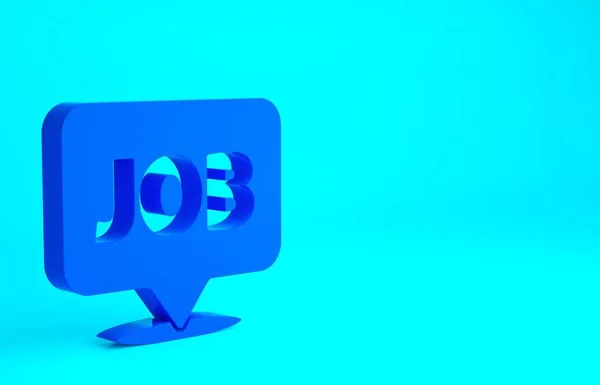 Blue Speech bubble with job icon isolated on blue background. Recruitment or selection concept. Search for employees and job. Minimalism concept. 3d illustration 3D render.