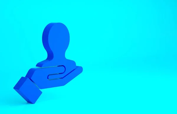 Mão Azul Para Pesquisar Ícone Pessoas Isolado Fundo Azul Conceito — Fotografia de Stock