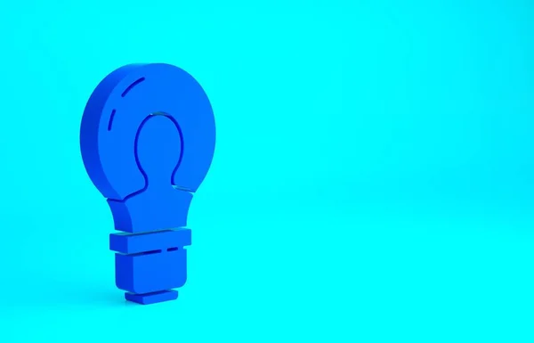 Blue Human head with lamp bulb icon isolated on blue background. Minimalism concept. 3d illustration 3D render.