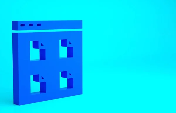 青の背景に隔離された青のブラウザファイルアイコン 最小限の概念 3Dイラスト3Dレンダリング — ストック写真