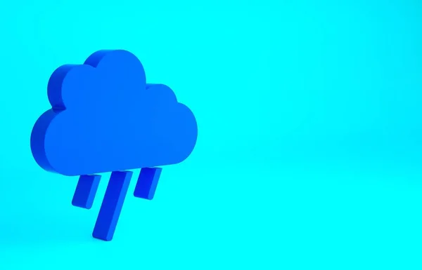 Blue Cloud with rain icon isolated on blue background. Rain cloud precipitation with rain drops. Minimalism concept. 3d illustration 3D render.