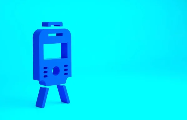 ブルートラムと鉄道のアイコンは青の背景に隔離されています 公共交通機関のシンボル 最小限の概念 3Dイラスト3Dレンダリング — ストック写真