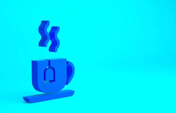 Blue Cup Van Thee Met Theezakje Pictogram Geïsoleerd Blauwe Achtergrond — Stockfoto