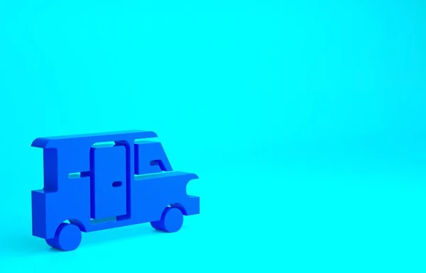 Синій Мікроавтобус Ізольовано Синьому Фоні Концепція Мінімалізму Ілюстрація Рендеринга — стокове фото