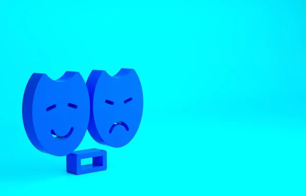 Blue Comedy and tragedy theatrical masks icon isolated on blue background. Minimalism concept. 3d illustration 3D render.