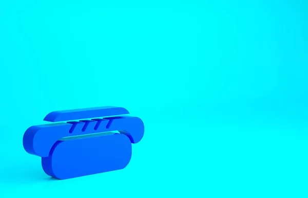 青の背景に隔離された青ホットドッグのサンドイッチアイコン ソーセージのアイコン ストリートファーストフードメニュー 最小限の概念 3Dイラスト3Dレンダリング — ストック写真