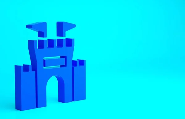 Blue Castle icon isolated on blue background. Minimalism concept. 3d illustration 3D render.