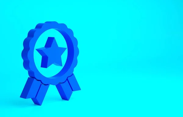 青い背景に星のアイコンが隔離されたブルーメダル 受賞者の達成サイン メダル受賞 最小限の概念 3Dイラスト3Dレンダリング — ストック写真
