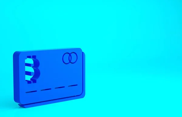 Tarjeta Crédito Azul Con Icono Bitcoin Aislado Sobre Fondo Azul — Foto de Stock