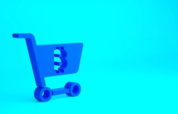 Blue Shopping Cart Иконкой Bitcoin Синем Фоне Оплата Онлайн Снятие — стоковое фото