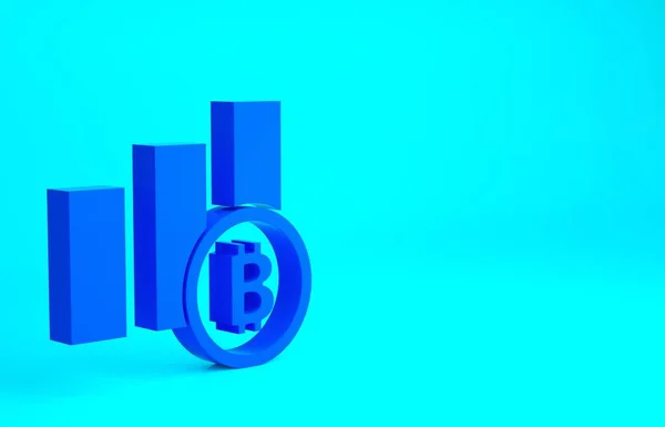 Blue Pie chart infographic bitcoin icon isolated on blue background. Diagram chart sign. Minimalism concept. 3d illustration 3D render.