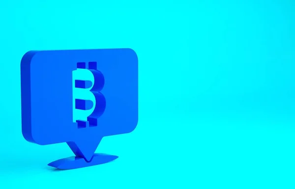 Blue Cryptocurrency Coin Bitcoin Icon Isolated Blue Background Physical Bit — Stock Photo, Image