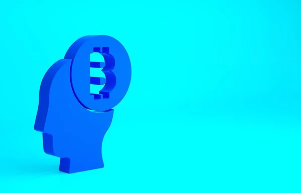 Bitcoin Bleu Penser Icône Isolée Sur Fond Bleu Crypto Monnaie — Photo