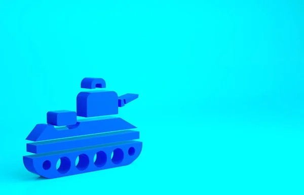 Blue Military Tank Icon Isolated Blue Background Minimalism Concept Illustration — Stock Photo, Image