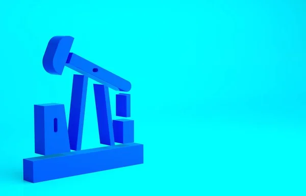 Blue Oil pump or pump jack icon isolated on blue background. Oil rig. Minimalism concept. 3d illustration 3D render.