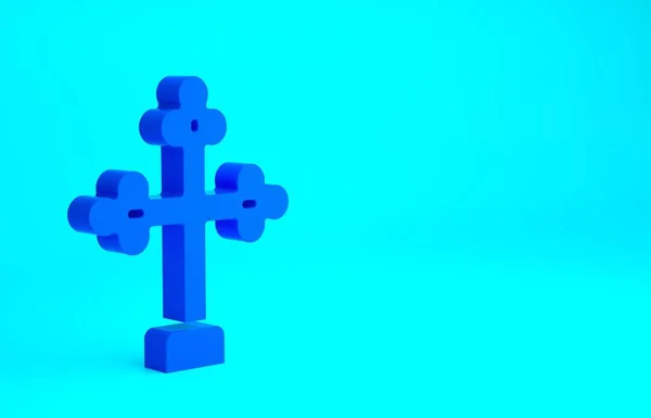 Blue Christian Cross Icon Isolated Blue Background Church Cross Minimalism — Stock Photo, Image