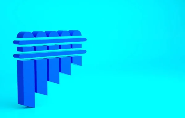 蓝色泛笛图标隔离在蓝色背景 传统的秘鲁乐器 Zampona 玻利维亚和墨西哥的民间乐器 最低纲领的概念 3D渲染3D插图 — 图库照片