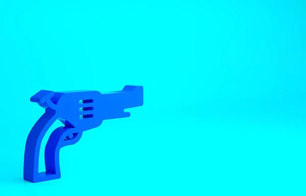 Modrý Revolver Zbraň Ikona Izolované Modrém Pozadí Minimalismus Ilustrace Vykreslení — Stock fotografie