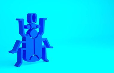 Mavi Böcek simgesi mavi arkaplanda izole edildi. Minimalizm kavramı. 3d illüstrasyon 3B canlandırma.