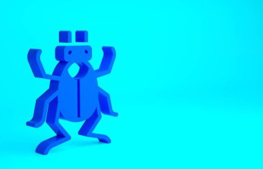 Mavi Böcek simgesi mavi arkaplanda izole edildi. Minimalizm kavramı. 3d illüstrasyon 3B canlandırma.