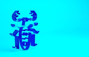 Mavi Böcek geyiği ikonu mavi arka planda izole edilmiş. Boynuzlu böcek. Büyük böcek. Minimalizm kavramı. 3d illüstrasyon 3B canlandırma.