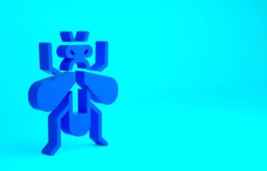Mavi Böcek sineği ikonu mavi arkaplanda izole edildi. Minimalizm kavramı. 3d illüstrasyon 3B canlandırma.