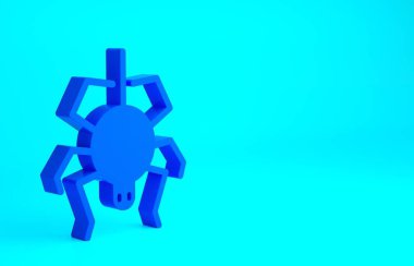 Mavi arkaplanda mavi örümcek simgesi izole edildi. Mutlu Cadılar Bayramı Partisi. Minimalizm kavramı. 3d illüstrasyon 3B canlandırma.