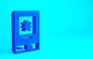 Mavi arka planda izole edilmiş böcek ikonu hakkında Mavi Kitap. Minimalizm kavramı. 3d illüstrasyon 3B canlandırma.