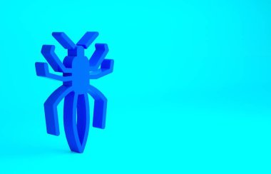 Mavi arkaplanda mavi örümcek simgesi izole edildi. Mutlu Cadılar Bayramı Partisi. Minimalizm kavramı. 3d illüstrasyon 3B canlandırma.