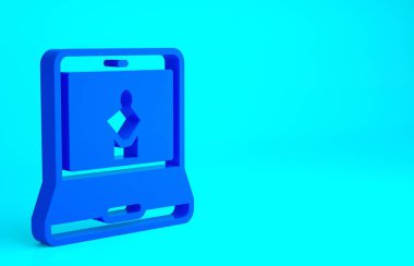 Mavi arkaplanda Blue Online müze simgesi izole edildi. Müze galerisi Minimalizm kavramı. 3d illüstrasyon 3B canlandırma.