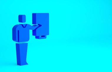 Mavi müze rehber simgesi mavi arkaplanda izole edildi. Minimalizm kavramı. 3d illüstrasyon 3B canlandırma.