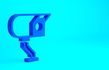 Mavi güvenlik kamerası simgesi mavi arkaplanda izole edildi. Minimalizm kavramı. 3d illüstrasyon 3B canlandırma.