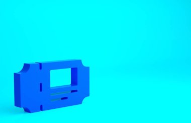 Mavi müze bileti ikonu mavi arka planda izole edildi. Tarih müzesi bileti etkinliği sergi gezisini kabul ediyor. Minimalizm kavramı. 3d illüstrasyon 3B canlandırma.