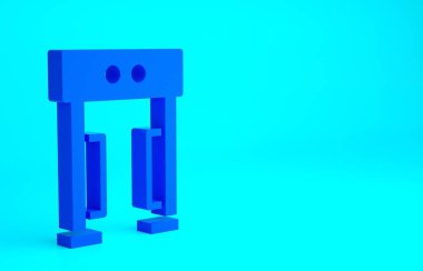 Mavi arkaplanda mavi metal dedektör simgesi izole edildi. Havaalanı güvenlik görevlisi metal dedektör kontrol noktasında. Minimalizm kavramı. 3d illüstrasyon 3B canlandırma.