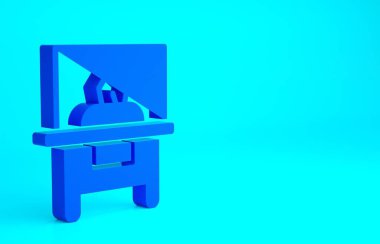 Mavi arkaplanda mavi cam ikon görüntüsü var. Minimalizm kavramı. 3d illüstrasyon 3B canlandırma.