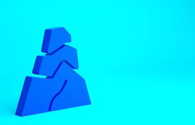 Mavi arka planda izole edilmiş Mavi Kaya taşları simgesi. Minimalizm kavramı. 3d illüstrasyon 3B canlandırma.