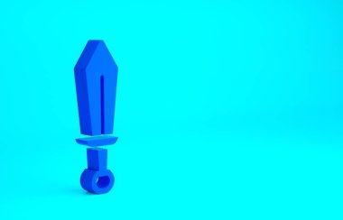 Mavi Kılıç oyuncak ikonu mavi arkaplanda izole edildi. Minimalizm kavramı. 3d illüstrasyon 3B canlandırma.