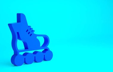 Mavi arka planda mavi paten ikonu izole edildi. Minimalizm kavramı. 3d illüstrasyon 3B canlandırma.