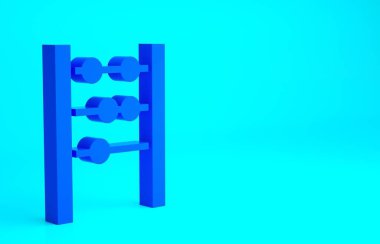 Mavi Abaküs simgesi mavi arkaplanda izole edildi. Geleneksel sayım çerçevesi. Eğitim işareti. Matematik okulu. Minimalizm kavramı. 3d illüstrasyon 3B canlandırma.