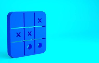 Blue Tic tac toe oyun ikonu mavi arkaplanda izole edildi. Minimalizm kavramı. 3d illüstrasyon 3B canlandırma.