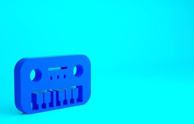 Mavi Oyuncak piyano ikonu mavi arkaplanda izole edildi. Çocuk oyuncağı. Minimalizm kavramı. 3d illüstrasyon 3B canlandırma.