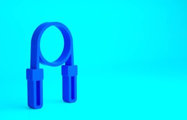 Mavi zıpla ipi simgesi mavi arkaplanda izole edildi. İp atlıyorum. Spor malzemeleri. Minimalizm kavramı. 3d illüstrasyon 3B canlandırma.